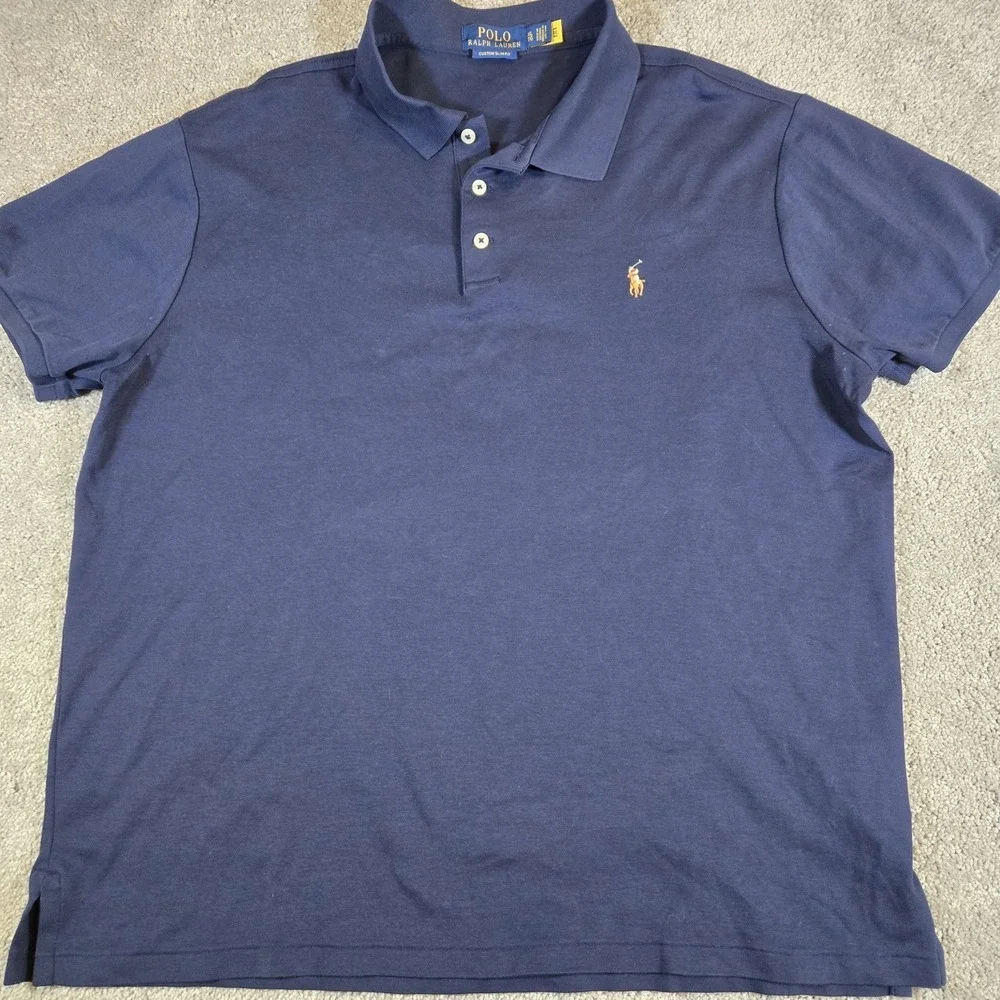 Polo Ralph Lauren Shirt Mens Large Navy Blue Golf Polo Flesh Pony‎ Logo